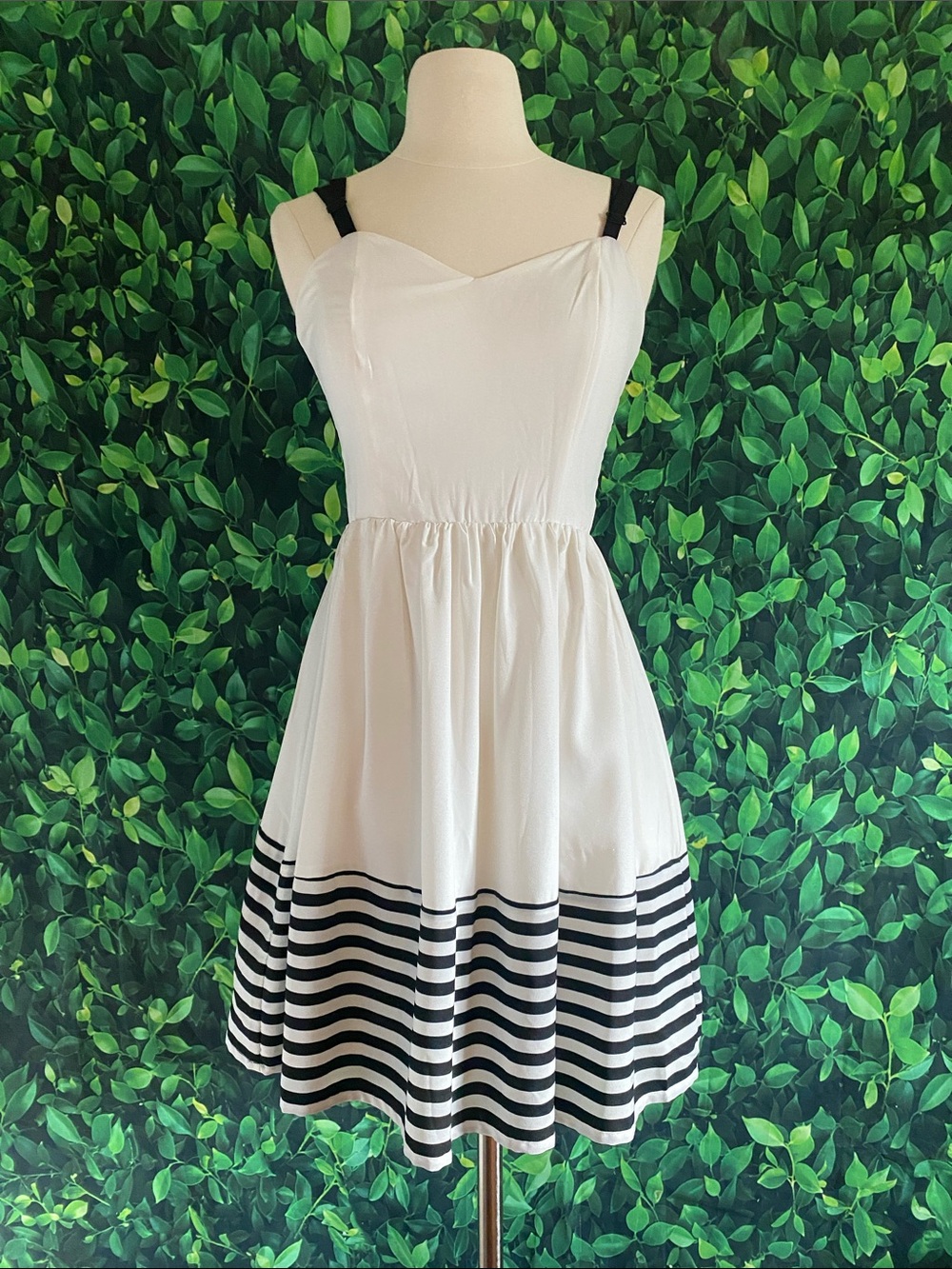 Anthropologie White Dress with Black Striped Hem